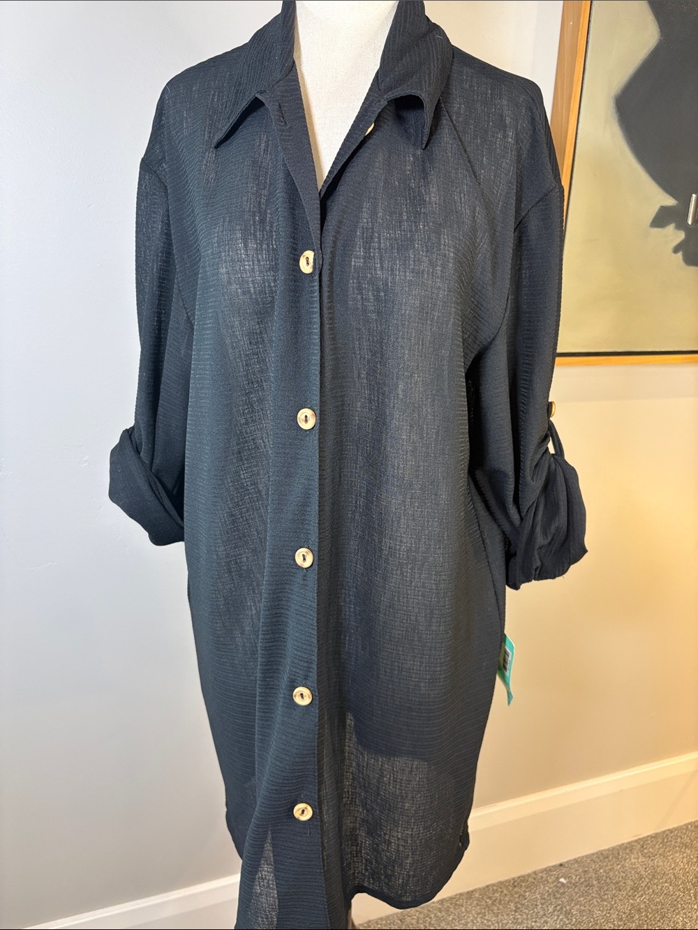 Liz Claiborne Black Button-Front Swim Coverup
